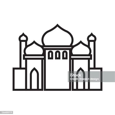 Sketsa Garis Besar Masjid Untuk Desain Tema Ramadhan Ilustrasi Stok