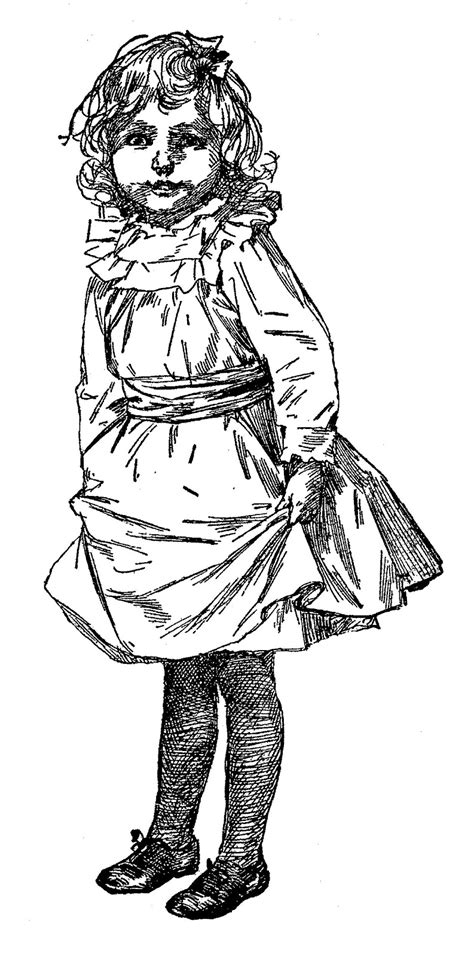 Digital Stamp Design Royalty Free Victorian Girl Artwork Drawing Dress