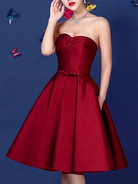 Wine Red Swetheart Bowknot Waist Lacing Back Strapless Prom Skater Dress From Midnight Bandit