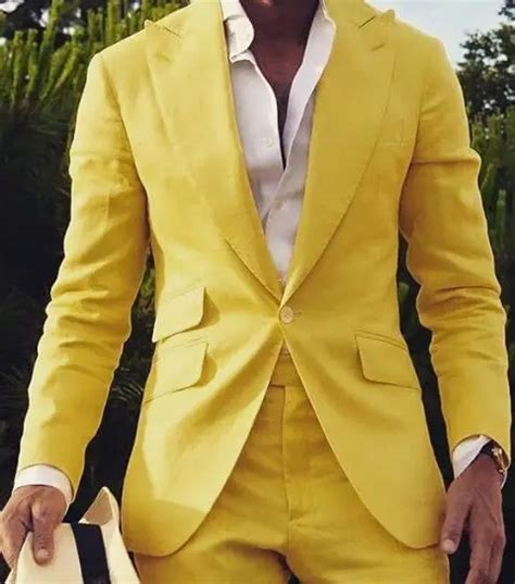 2017 Latest Coat Pant Designs Yellow Men Suit Slim Fit 2 Piece Beach