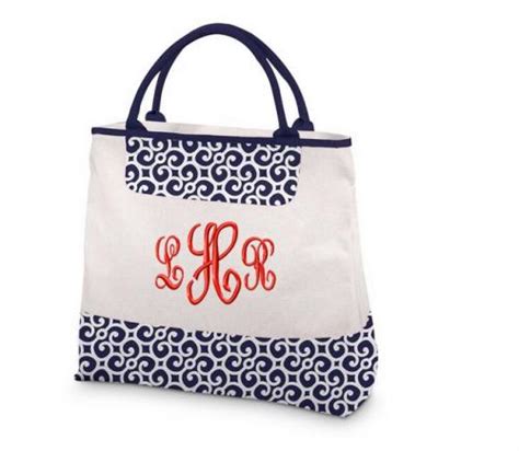Monogrammed Deluxe Large Navy Blue Prep Canvas Tote
