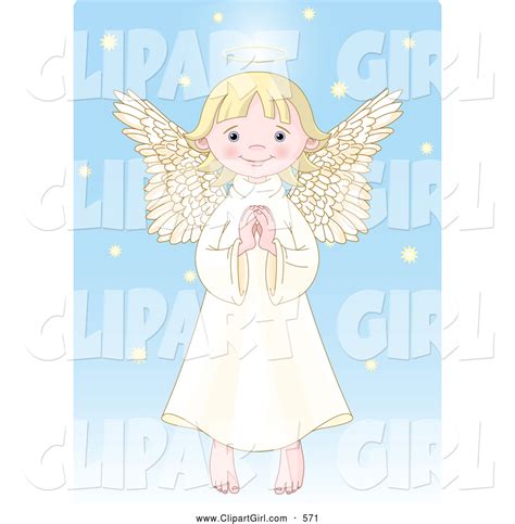 Clip Art Of A Cheerful Innocent Blond Femal Angel With A Halo Holding Her Hands Together By
