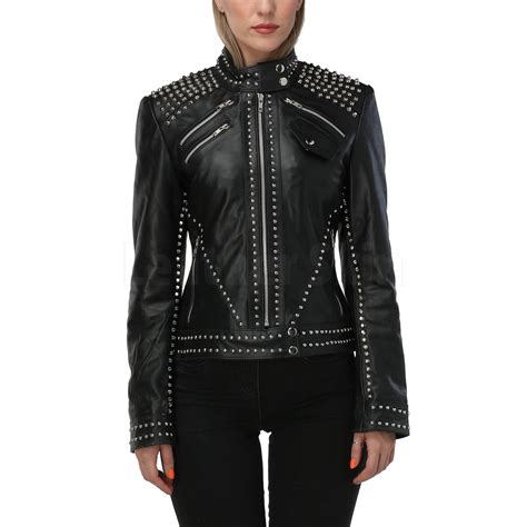 Women Black Studded Leather Jacket Leather Skin Shop
