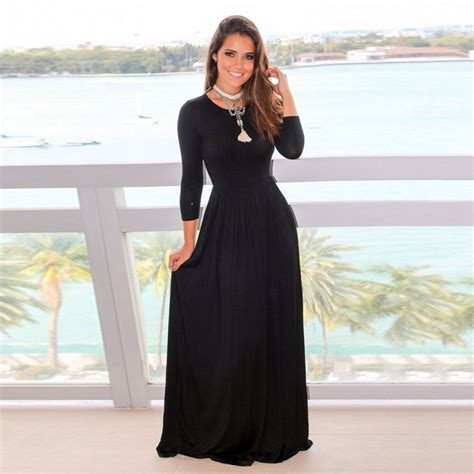 Women Sexy Long Sleeve Chiffon Party Long Maxi Dress Floor Length Black