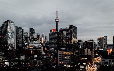 Toronto Cn Tower Skyscrapers Night Canada The City Lights Hd Wallpaper