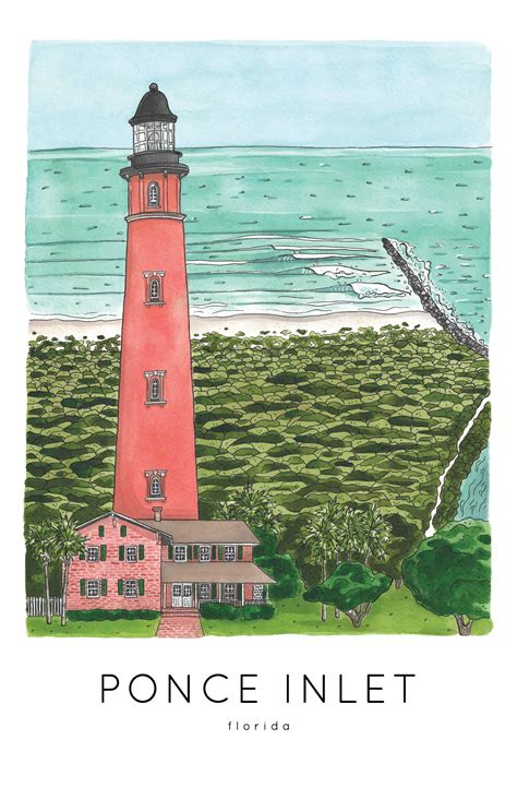 Ponce Inlet Lighthouse Watercolor Illustration Print Etsy