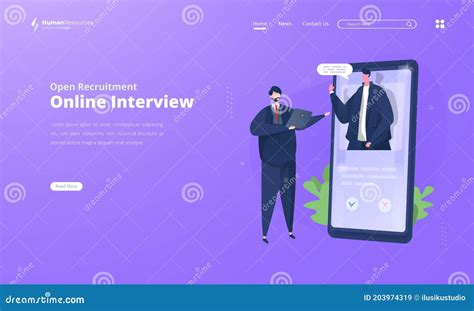 Online Interview For Open Recruitment Illustration On Landing Page