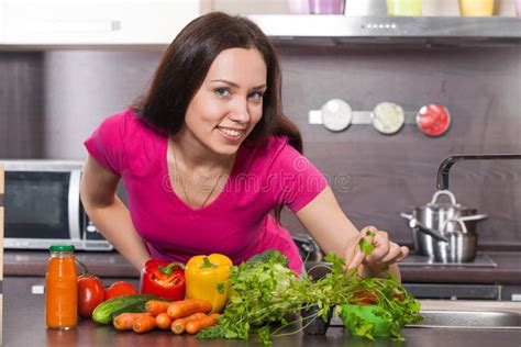 Woman Making Salad Stock Photo Image Of Cheerful Preparation 33255904
