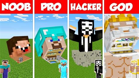 Minecraft Battle Noob Vs Pro Vs Hacker Vs God Inside Head House Base