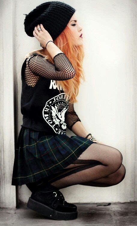 Black Shirt Netted Shirt And A Plaid Skirt More Cute Punk Outfits