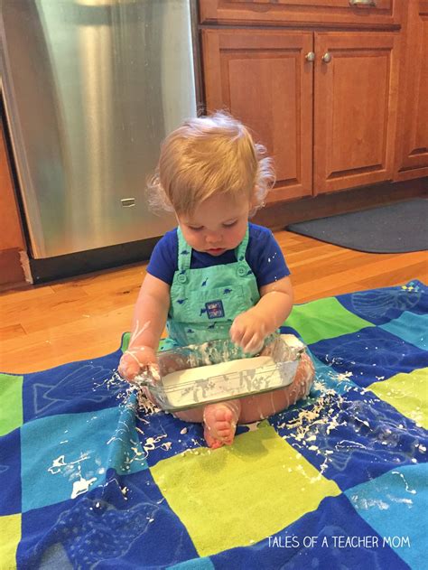 When the cornstarch and water mixed is punched, it turns solid. Cornstarch and Water Sensory Play - Tales of a Teacher Mom