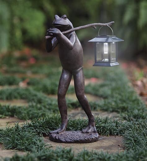 Trekking Frog Statue With Solar Lantern Frog Statue Frog Decor
