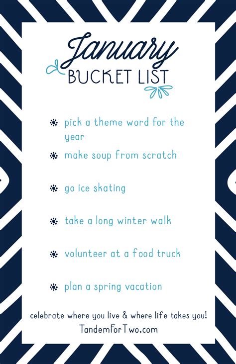 January Bucket List From Tandem For Two January Bucket List February