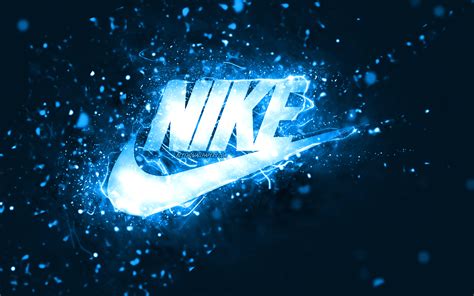 Download Wallpapers Nike Blue Logo 4k Blue Neon Lights Creative