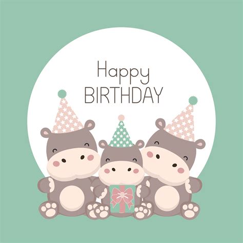 Happy Birthday Card With Cute Hippopotamus Cartoon 639422