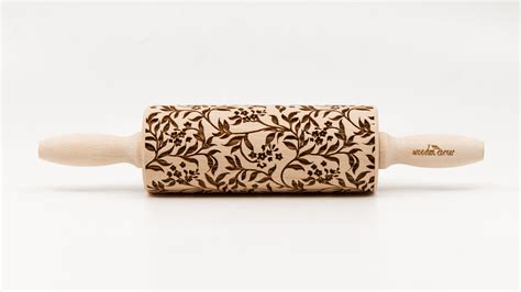 No R247 Spring Twigs Pattern Rolling Pin Engraved Rolling Rolling