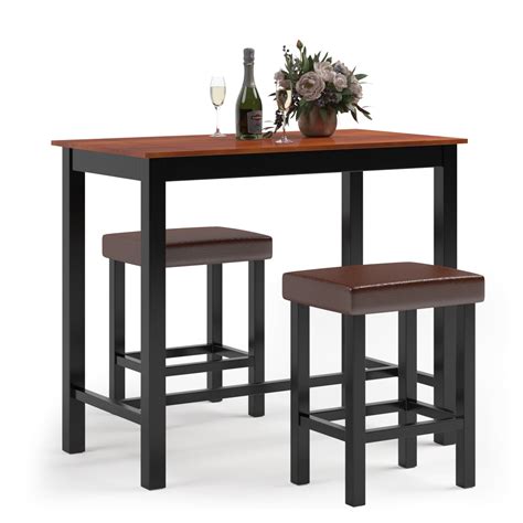 Costway 3 Piece Pub Table Set Counter Height Kitchen Breakfast Bar Dining Table W Stools Black