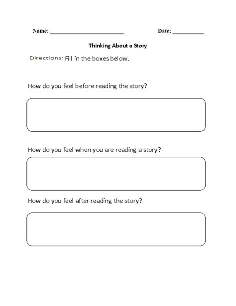 Reading Comprehension Worksheets Thinking About A Story Reading