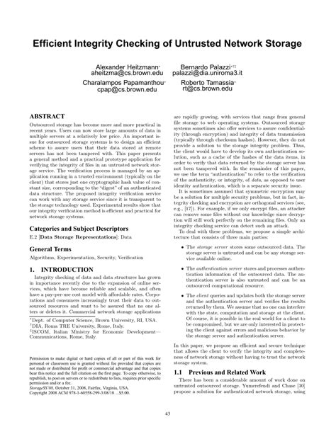 Pdf Efficient Integrity Checking Of Untrusted Network Storage