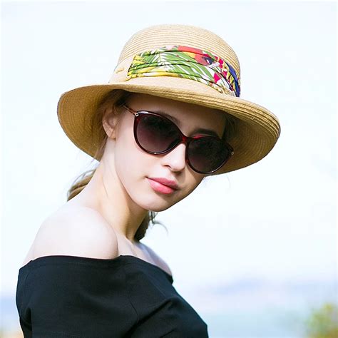 Sedancasesa Girls Sun Hat Female Summer Curl Brim Flora Print Sun