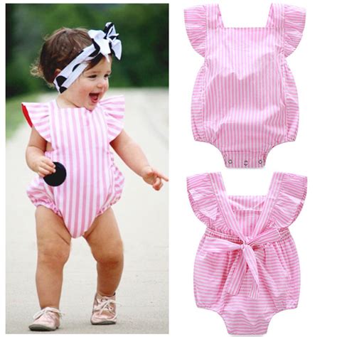 Newborn Infant Baby Girls Bodysuits Stripe Cotton Clothes Quality Bow
