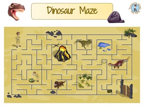 Dinosaur Maze Treasure Hunt 4 Kids Free Game To Print For Kids
