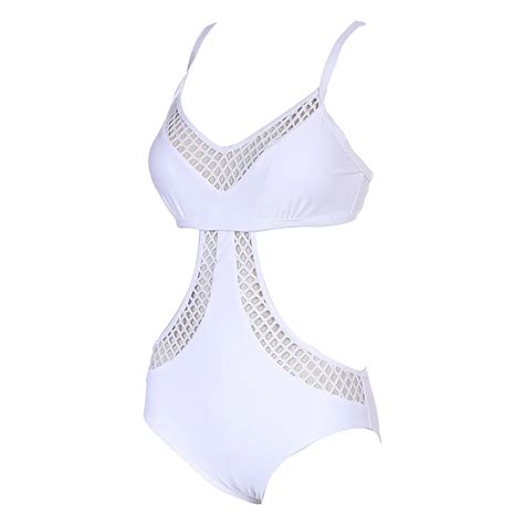 2018 One Piece Swimsuit Sexy Swimwear Women Hollow Out Bandage Strap White Swimsuit Summer