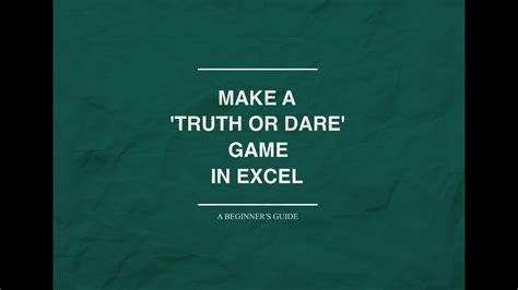 There is an unlimited number of questions that can be asked and dares that can be given without any repetitions. Make A Truth Or Dare Game In Excel - YouTube