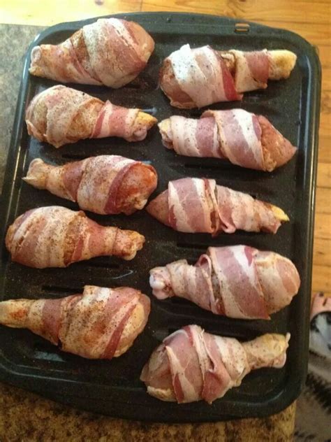 Bacon Wrapped Chicken Drumsticks Remove Skin Before Wrapping In Bacon