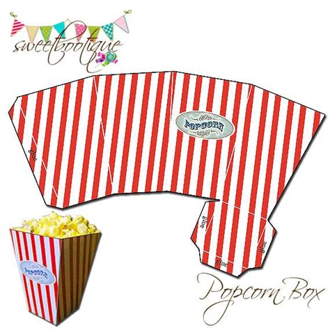 Popcorn Box Carnival Circus Beach Movie Printable Diy