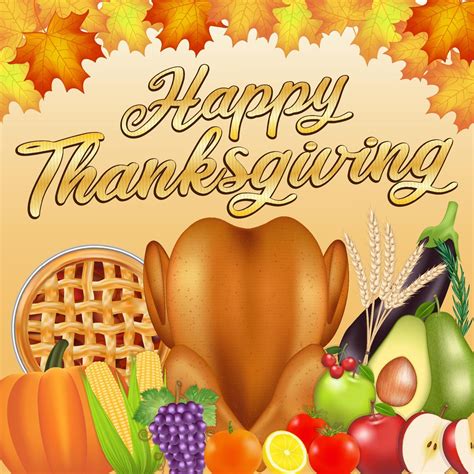 Happy Thanksgiving Celebration Poster Banner With Food And Fruit