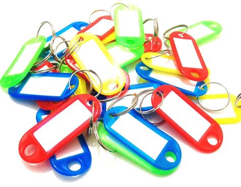 25 Coloured Plastic Key Assorted Tags Rings Id Luggage Label Name Car