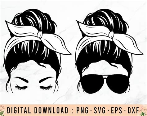 Messy Bun Headband Bow SVG Sunglasses SVG Mom Life Etsy