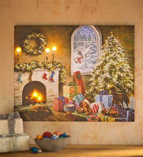 Led Lighted Holiday Canvas Wall Art In Framed Wall Art Holiday Canvas