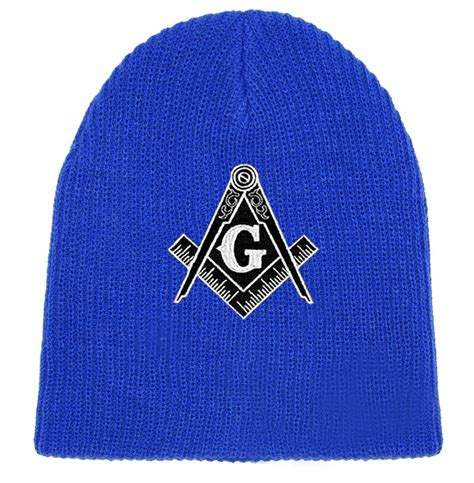 Masonic Hat Winter Blue Beanie Cap Black And White Standard Masons