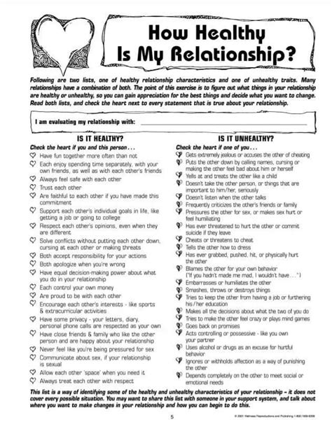 Printable Healthy Relationships Worksheets