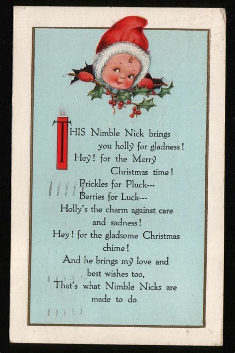 Christmas Nimble Nick Poem C1917 Vintage Postcard Whitney Made Usa