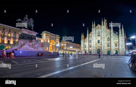 Milan Cathedral Piazza Del Duomo At Night Lombardia Italy Stock