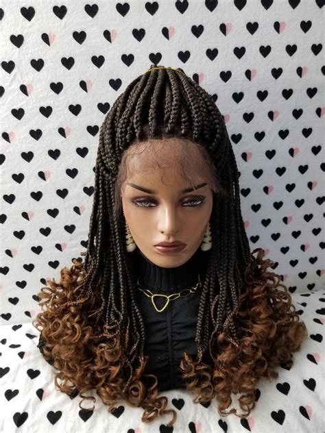 Braided Lace Wig Goddess Box Braid Lace Front Wig With Curly Etsy