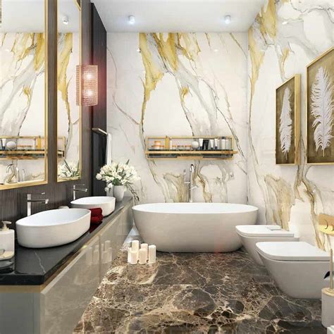 In this bathroom, the round bathtub is clearly the centerpiece. Top 70 Best Marble Bathroom Ideas - Luxury Stone Interiors