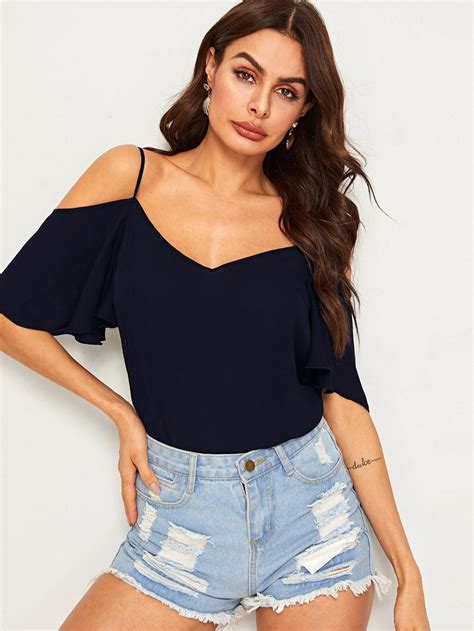 Solid Cold Shoulder Layered Sleeve Top Richrichardsonretail Flutter