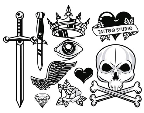 Set Of Monochrome Tattoos Studio Graphics 2463071 Vector Art At Vecteezy