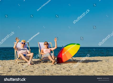 Mother Son Sunbathing On Beach Stock Photo Shutterstock