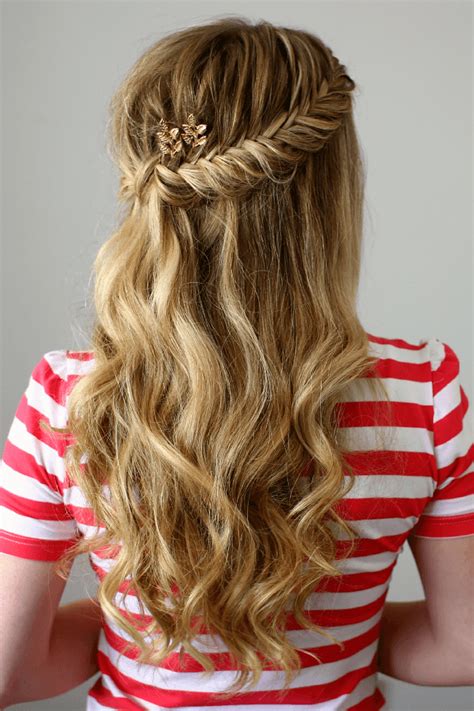 Up hairstyles for long hair that have flowy wisps and imperfect waves are always stunning. Half Up Fishtail French Braids