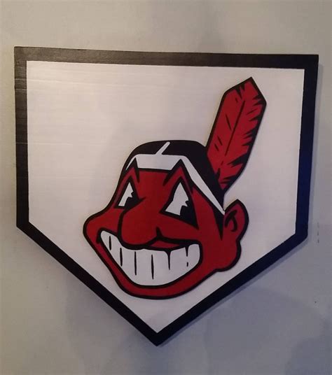 Cleveland Indians Home Plate Chief Wahoo Wood Sign Wall Hangings Signs