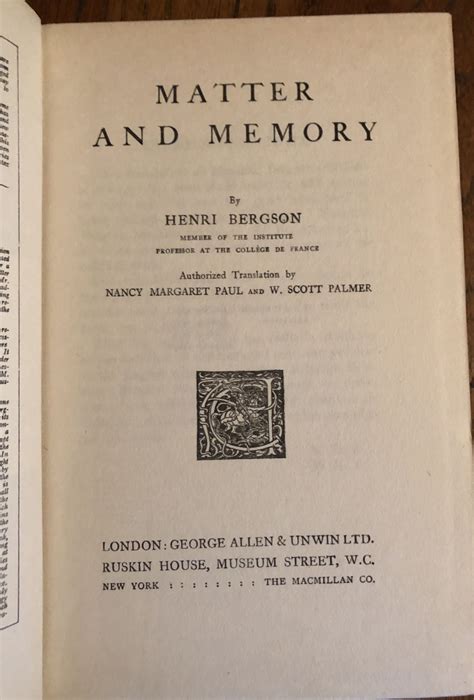 Matter And Memory Henri Bergson