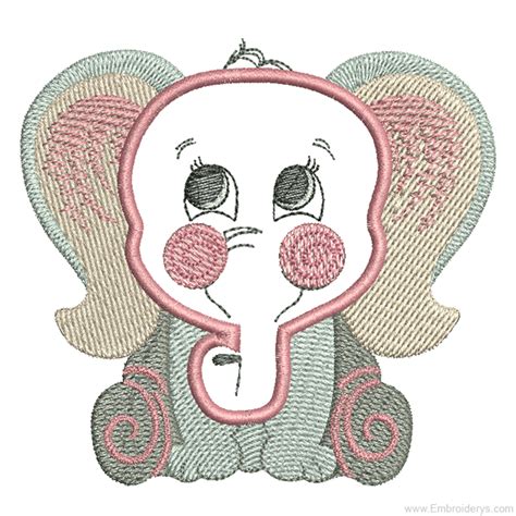 Curious Baby Elephant Embroidery Designs