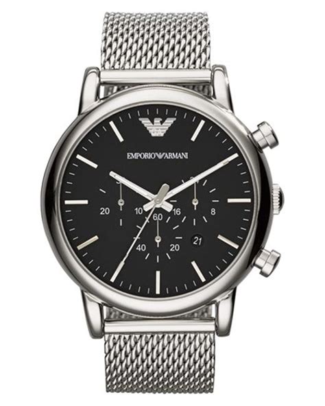 Emporio Armani Chronograph Mesh Strap Watch In Silver For Men Silver