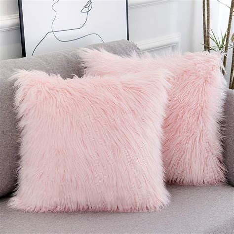 Decorx Set Of 2 Decorative Pink Fluffy Pillow Covers New Luxury Series
