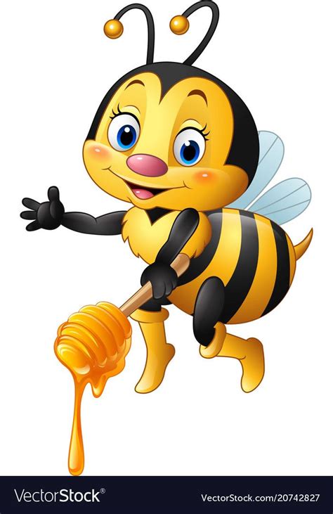 Vector Illustration Of Cartoon Bee Holding Honey Dippe Download A Free